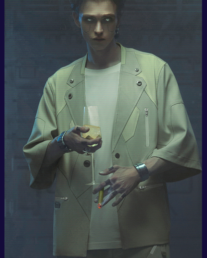 Costume à manches courtes infusé de technologie -  mode urbaine - Costume à manches courtes futuriste pour un look audacieux