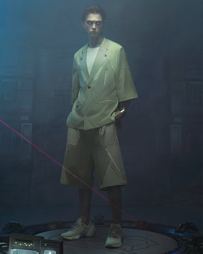 Costume à manches courtes infusé de technologie -  style sophistiqué - Costume à manches courtes futuriste pour un look audacieux