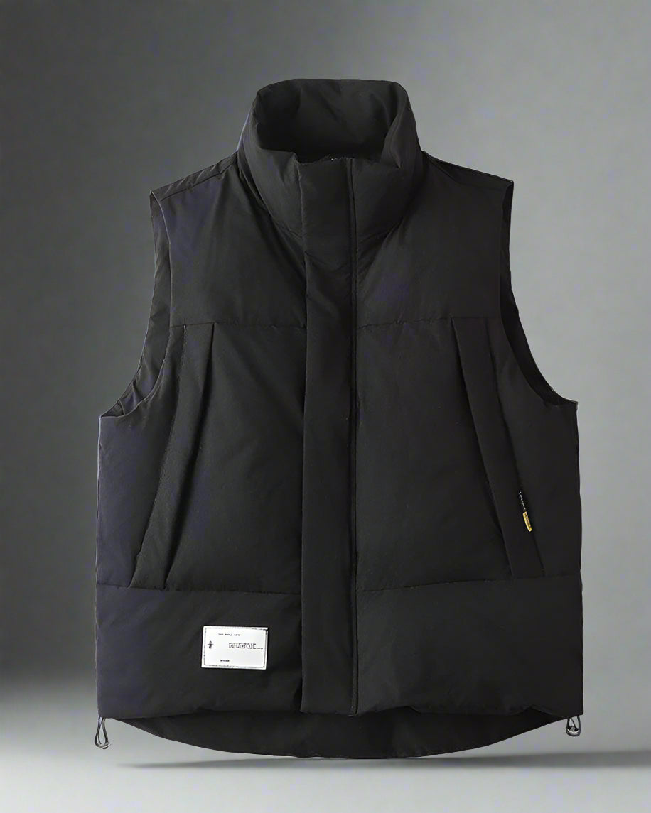 Couche d'Hiver Noire Élégante - gilet streetwear - Gilet Streetwear Noir Confortable avec Poches Pratiques