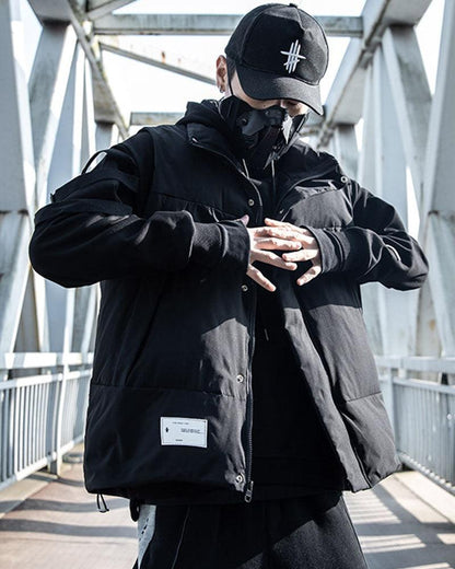 Couche d'Hiver Noire Élégante -  hiver - Gilet Streetwear Noir Confortable avec Poches Pratiques