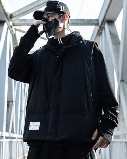 Couche d'Hiver Noire Élégante -  noir - Gilet Streetwear Noir Confortable avec Poches Pratiques