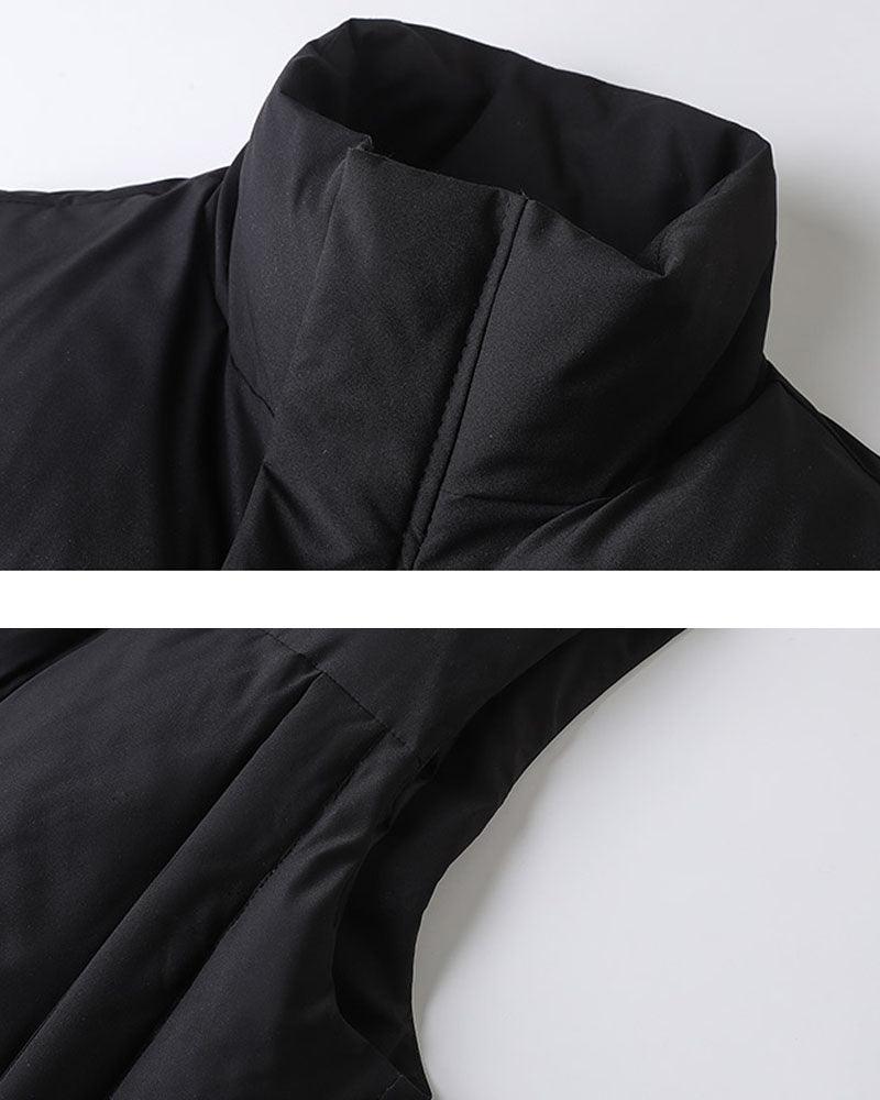 Couche d'Hiver Noire Élégante -  style décontracté - Gilet Streetwear Noir Confortable avec Poches Pratiques