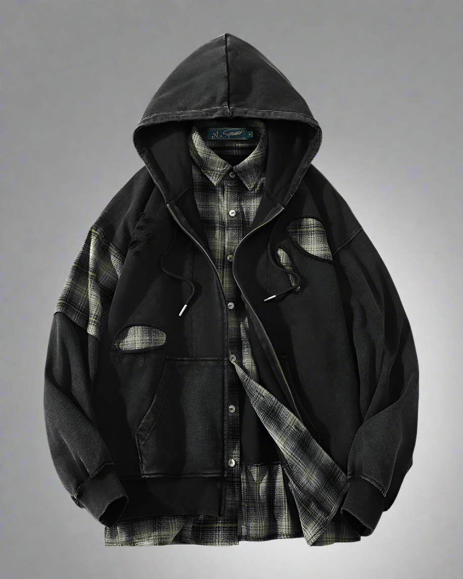 Ensemble de Sweat à Capuche Effiloché -  style futuriste - Ensemble de Sweat à Capuche Effiloché au Style Techwear