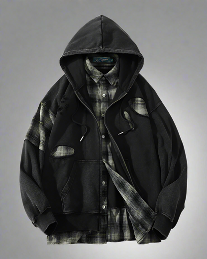 Ensemble de Sweat à Capuche Effiloché -  style futuriste - Ensemble de Sweat à Capuche Effiloché au Style Techwear