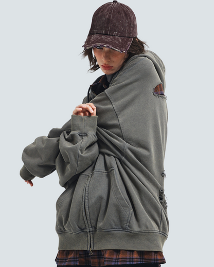 Ensemble de Sweat à Capuche Effiloché -  style futuriste - Ensemble de Sweat à Capuche Effiloché au Style Techwear