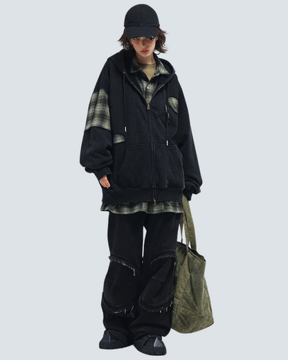 Ensemble de Sweat à Capuche Effiloché -  tenue de streetwear - Ensemble de Sweat à Capuche Effiloché au Style Techwear