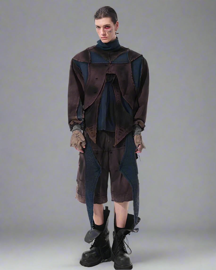 Ensemble Techwear Urbain Audacieux - vêtements citadins - Ensemble Techwear Urbain : Sweatshirt, Débardeur et Shorts