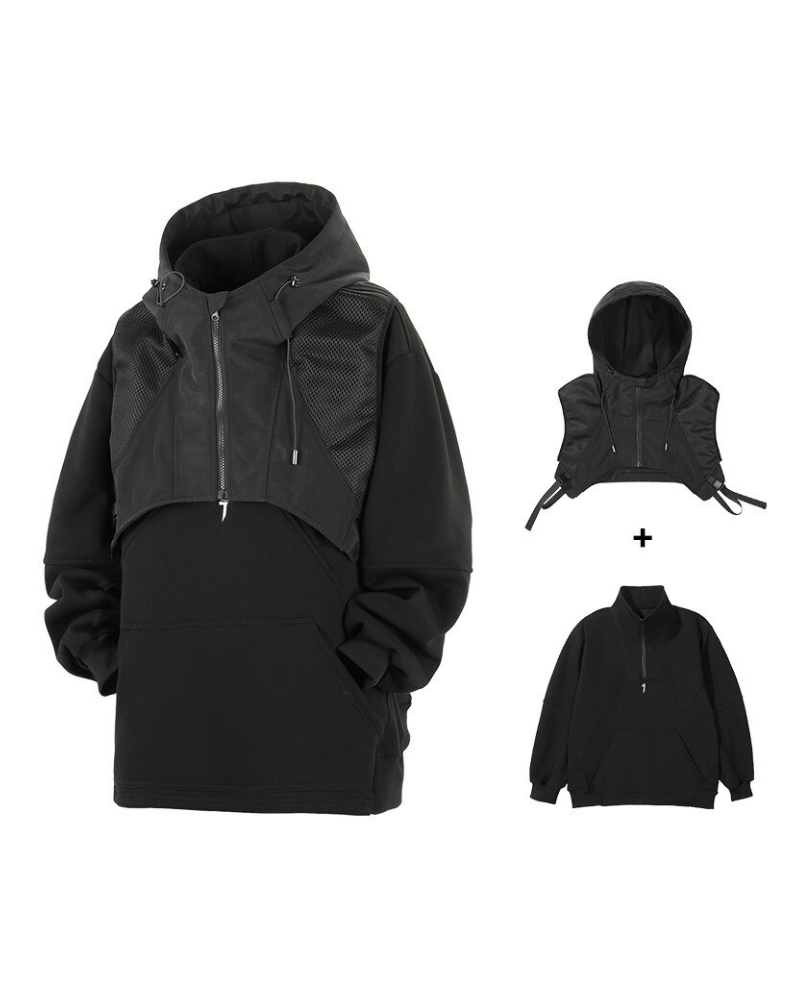 Gilet à Capuche Superposé Toutes Saisons -  vêtements polyvalents - Gilet à Capuche Superposé pour un Style Urbain Unique