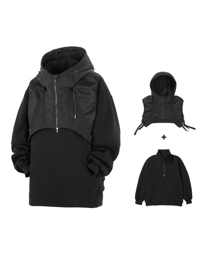 Gilet à Capuche Superposé Toutes Saisons -  vêtements polyvalents - Gilet à Capuche Superposé pour un Style Urbain Unique