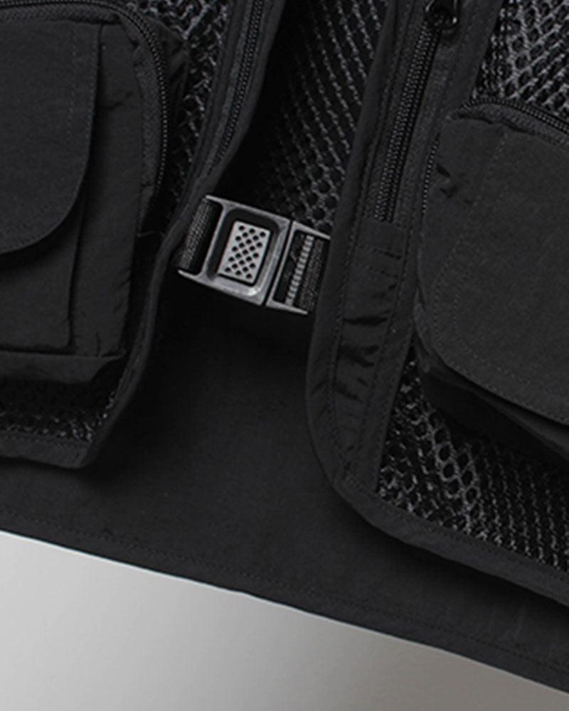 Gilet Cargo en Résille Chic -  festival - Gilet Cargo en Résille Chic pour un Style Techwear