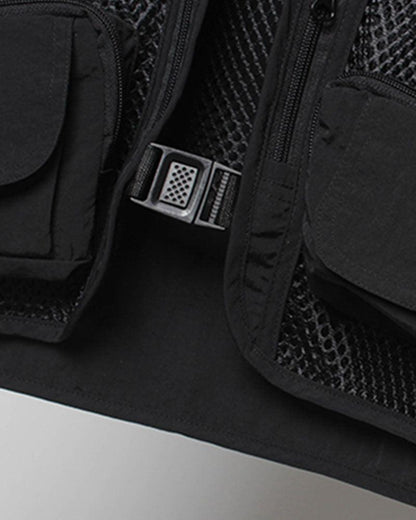 Gilet Cargo en Résille Chic -  festival - Gilet Cargo en Résille Chic pour un Style Techwear