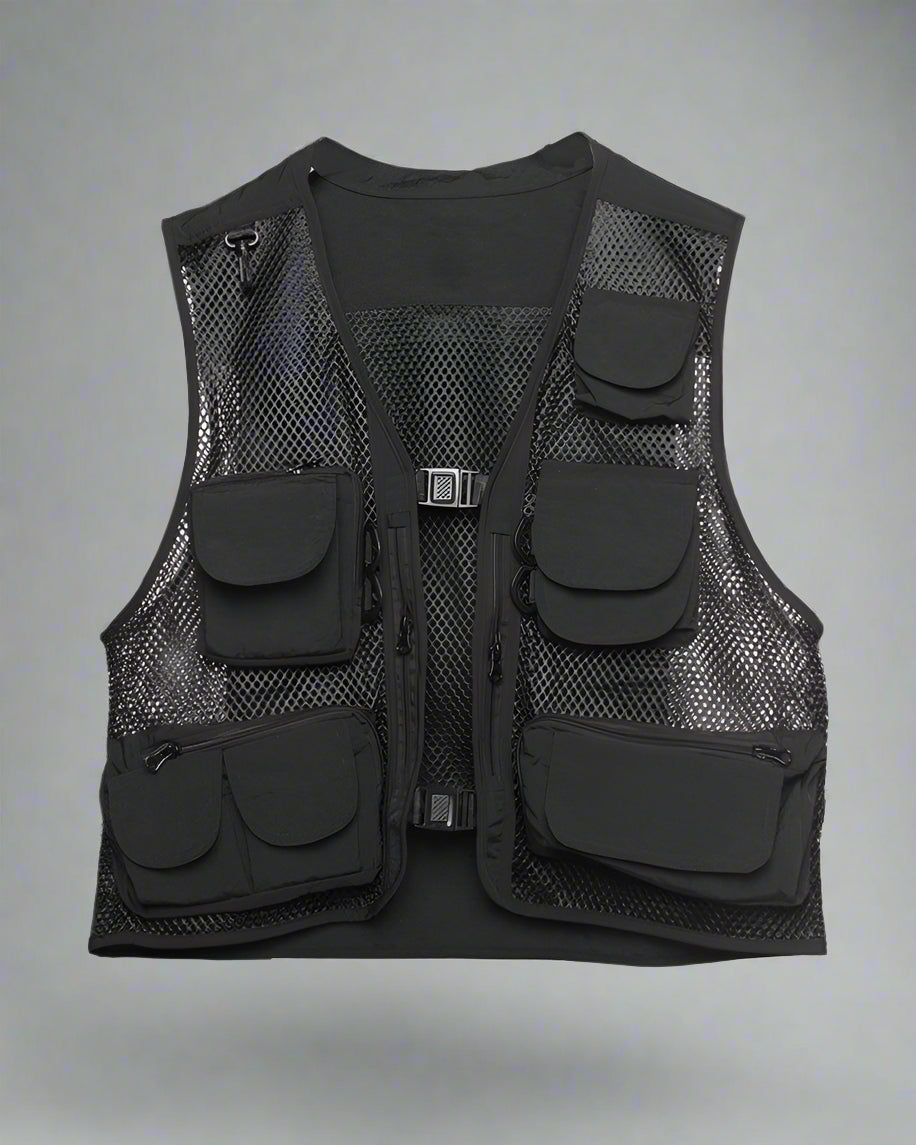 Gilet Cargo en Résille Chic - gilet cargo - Gilet Cargo en Résille Chic pour un Style Techwear