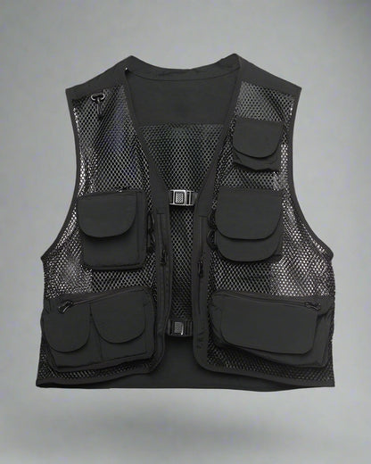 Gilet Cargo en Résille Chic - gilet cargo - Gilet Cargo en Résille Chic pour un Style Techwear