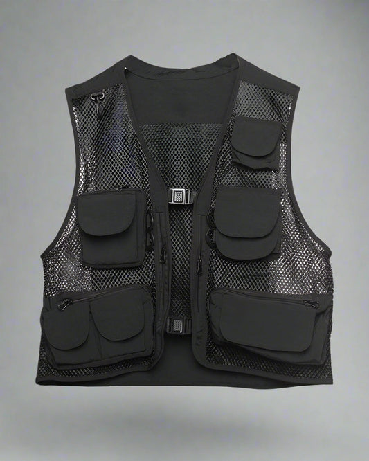 Gilet Cargo en Résille Chic - gilet cargo - Gilet Cargo en Résille Chic pour un Style Techwear