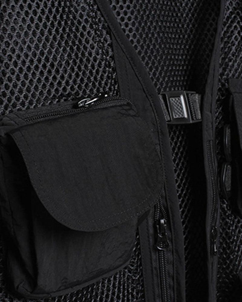 Gilet Cargo en Résille Chic - gilet techwear - Gilet Cargo en Résille Chic pour un Style Techwear