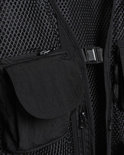 Gilet Cargo en Résille Chic - gilet techwear - Gilet Cargo en Résille Chic pour un Style Techwear