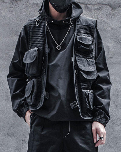 Gilet Cargo en Résille Chic - gilet techwear - Gilet Cargo en Résille Chic pour un Style Techwear