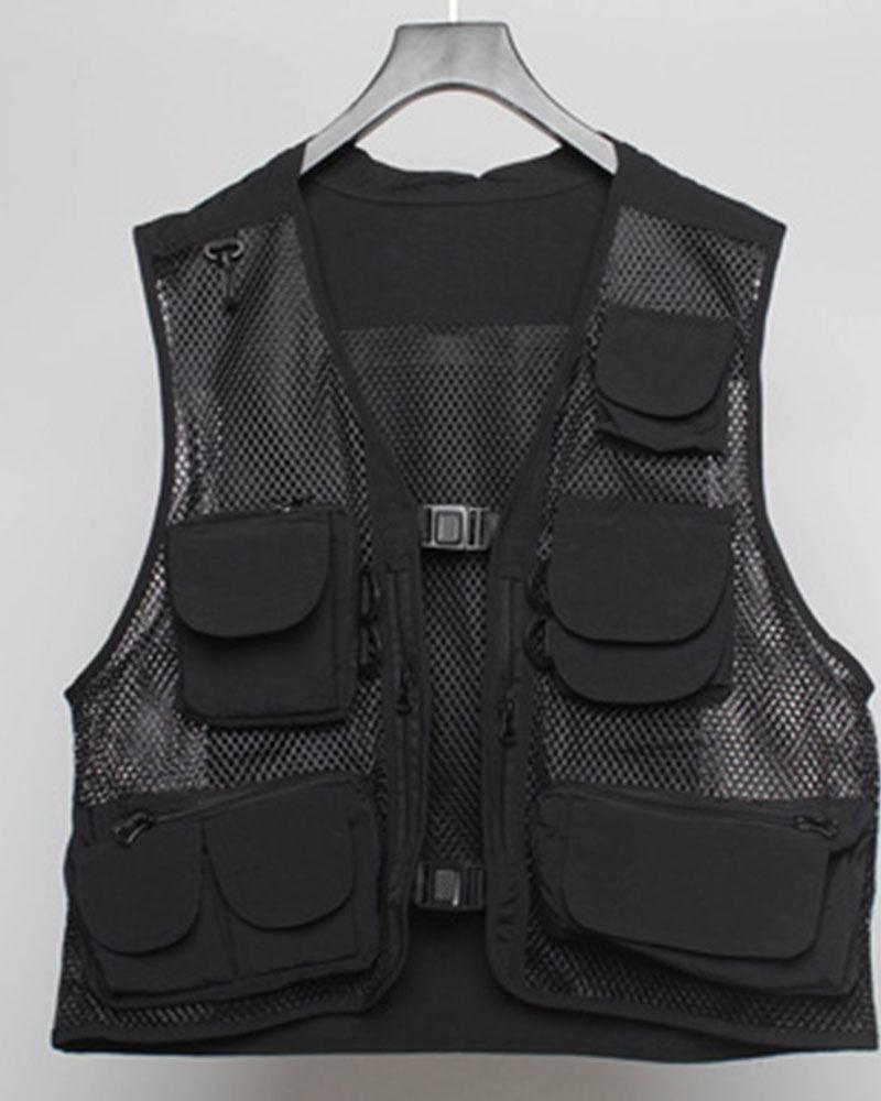 Gilet Cargo en Résille Chic -  techwear - Gilet Cargo en Résille Chic pour un Style Techwear