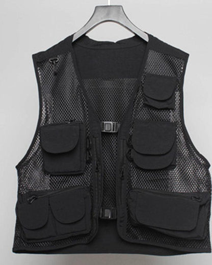 Gilet Cargo en Résille Chic -  techwear - Gilet Cargo en Résille Chic pour un Style Techwear