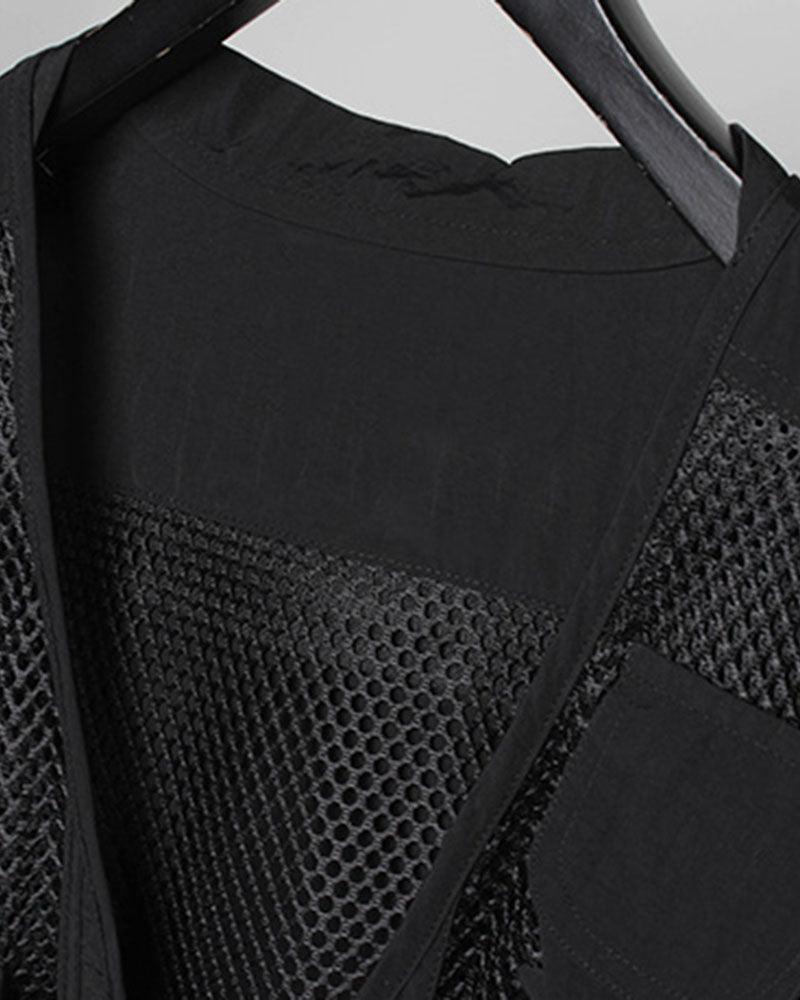 Gilet Cargo en Résille Chic -  vêtements pour festivals - Gilet Cargo en Résille Chic pour un Style Techwear