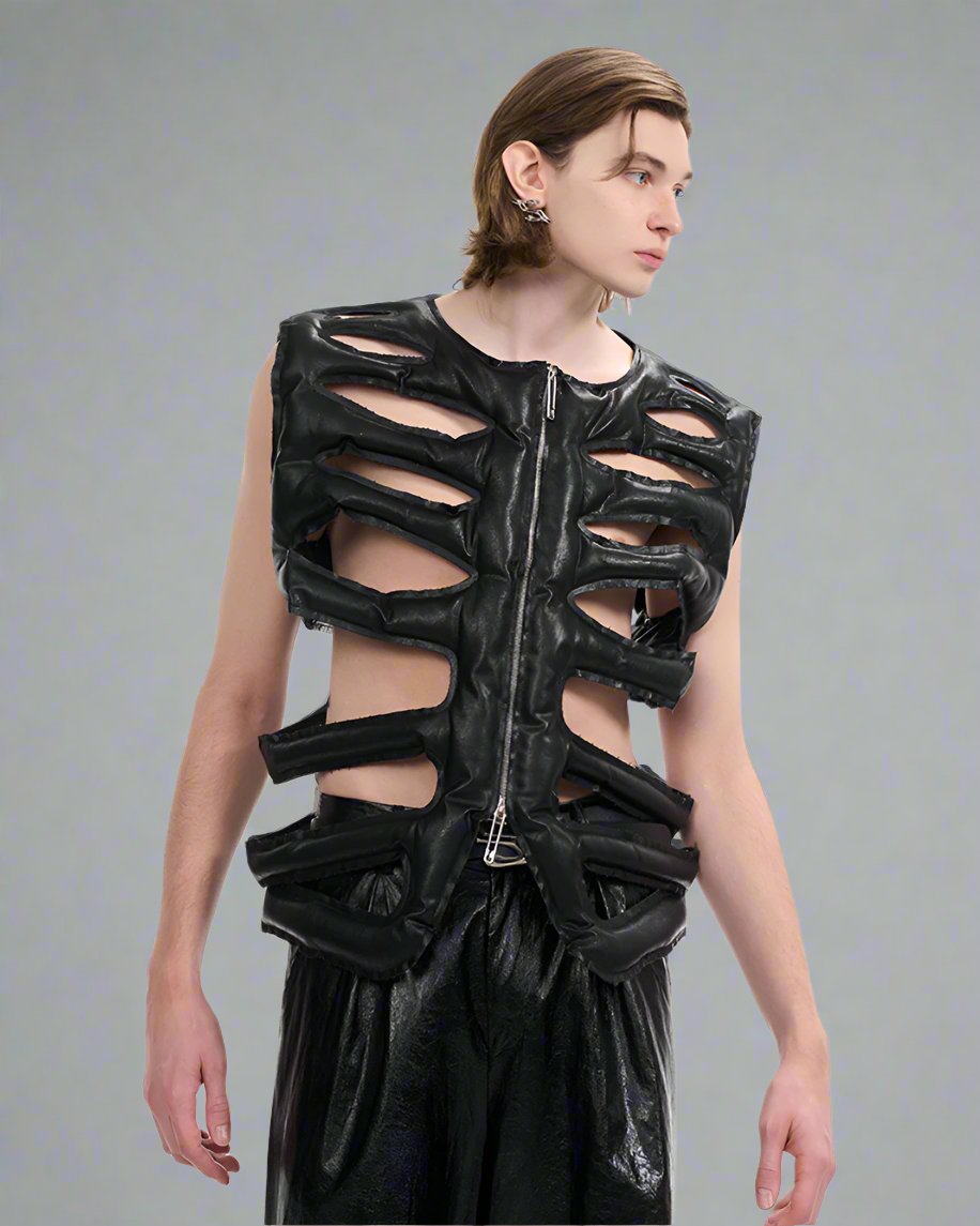 Gilet Chic en PU Creux -  aventure urbaine - Gilet Chic en PU avec Design Futuriste