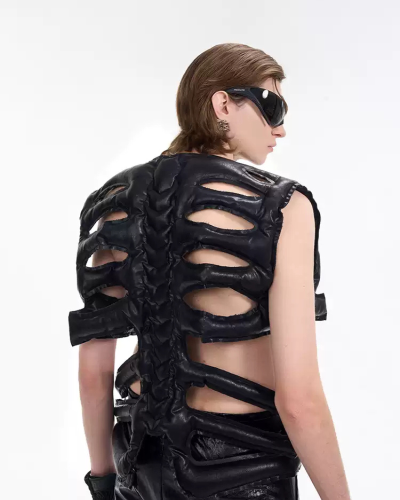 Gilet Chic en PU Creux - gilet techwear - Gilet Chic en PU avec Design Futuriste