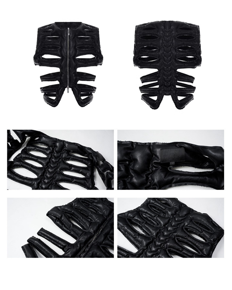 Gilet Chic en PU Creux -  mode urbaine - Gilet Chic en PU avec Design Futuriste