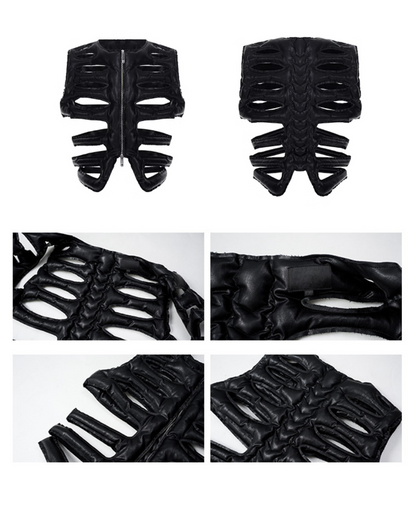 Gilet Chic en PU Creux -  mode urbaine - Gilet Chic en PU avec Design Futuriste