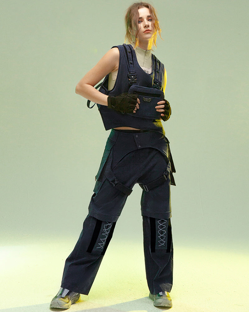 Gilet de Cargo Futuriste Double Face -  bleu foncé - Gilet de Cargo Futuriste Double Face confortable et polyvalent