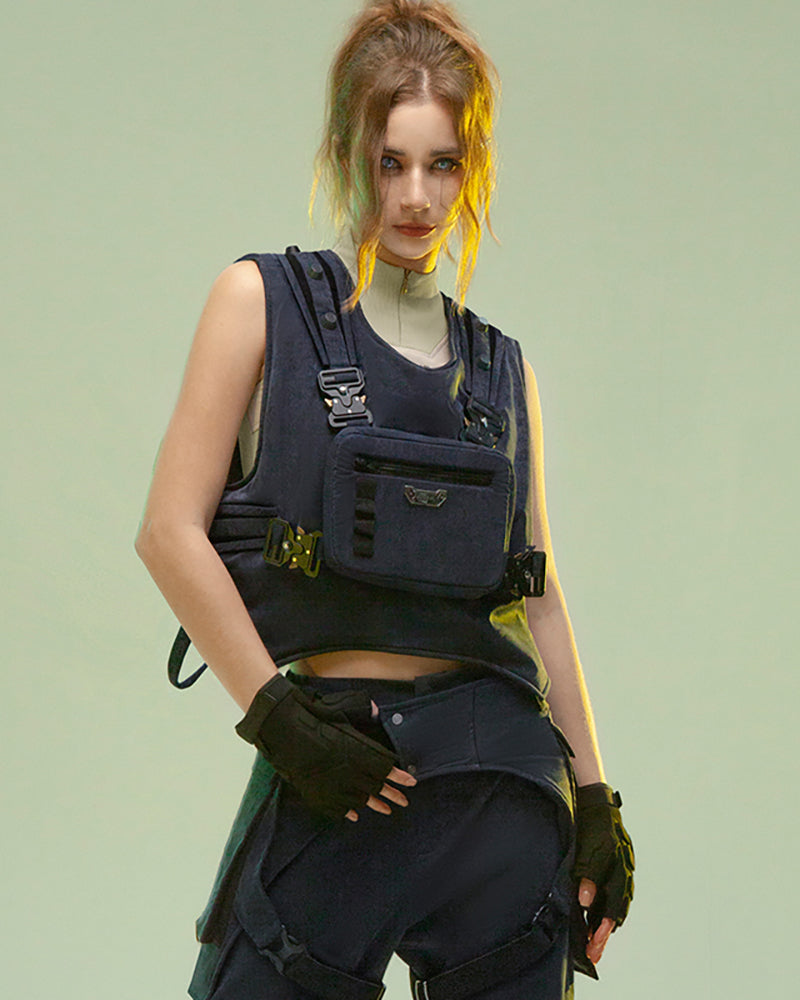 Gilet de Cargo Futuriste Double Face -  style urbain futuriste - Gilet de Cargo Futuriste Double Face confortable et polyvalent