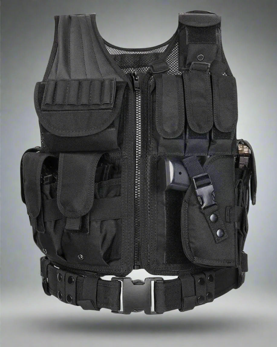 Gilet de Combat Tactique Toutes Conditions -  ajustement réglable - Gilet de Combat Tactique Ajustable et Pratique