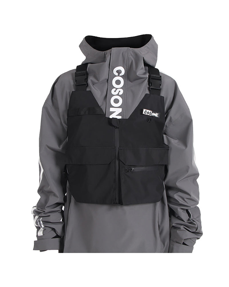 Gilet de Ski Cargo Neige Polyvalent -  extérieur - Gilet de Ski Cargo Noir avec Poche 3D Polyvalent