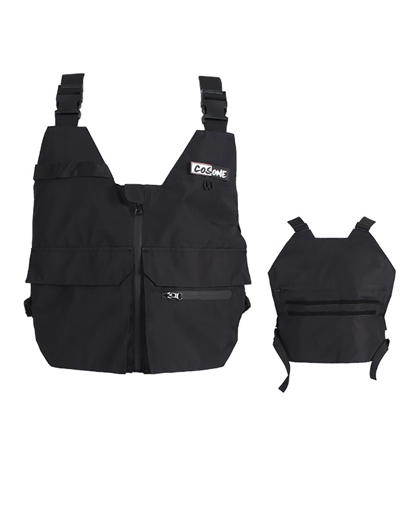 Gilet de Ski Cargo Neige Polyvalent -  techwear - Gilet de Ski Cargo Noir avec Poche 3D Polyvalent