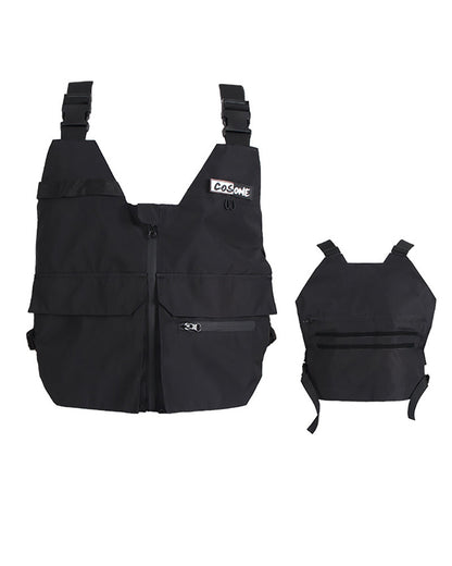 Gilet de Ski Cargo Neige Polyvalent -  techwear - Gilet de Ski Cargo Noir avec Poche 3D Polyvalent