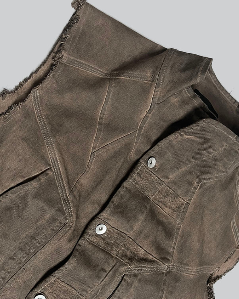 Gilet Géométrique Stylé - gilet - Gilet géométrique stylé en coton marron