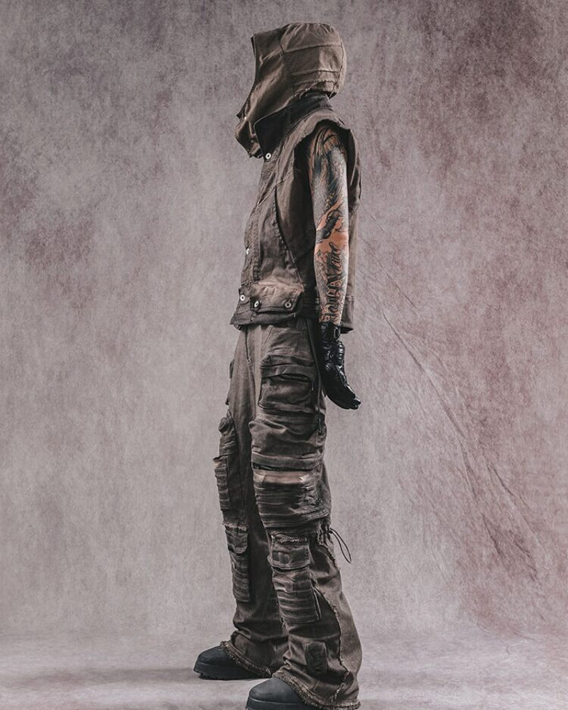 Gilet Géométrique Stylé -  marron - Gilet géométrique stylé en coton marron