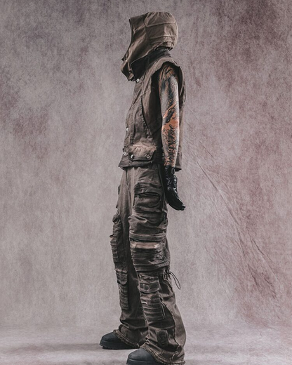 Gilet Géométrique Stylé -  marron - Gilet géométrique stylé en coton marron