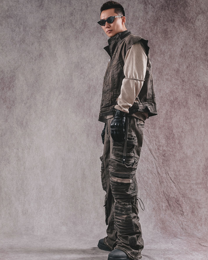 Gilet Géométrique Stylé -  vestes techwear - Gilet géométrique stylé en coton marron