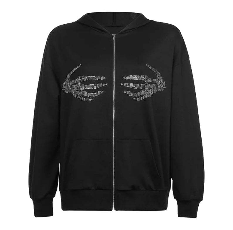 Gilet Squelette en Strass Y2K - gilet - Gilet Squelette en Strass pour un Style Streetwear