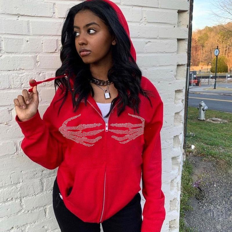 Gilet Squelette en Strass Y2K -  gilet tendance - Gilet Squelette en Strass pour un Style Streetwear