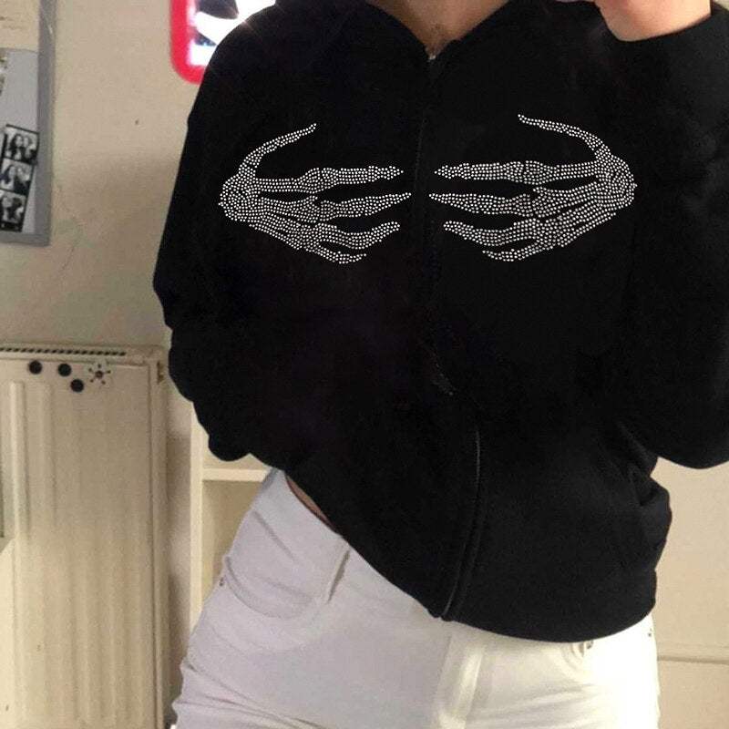 Gilet Squelette en Strass Y2K - mode y2k - Gilet Squelette en Strass pour un Style Streetwear