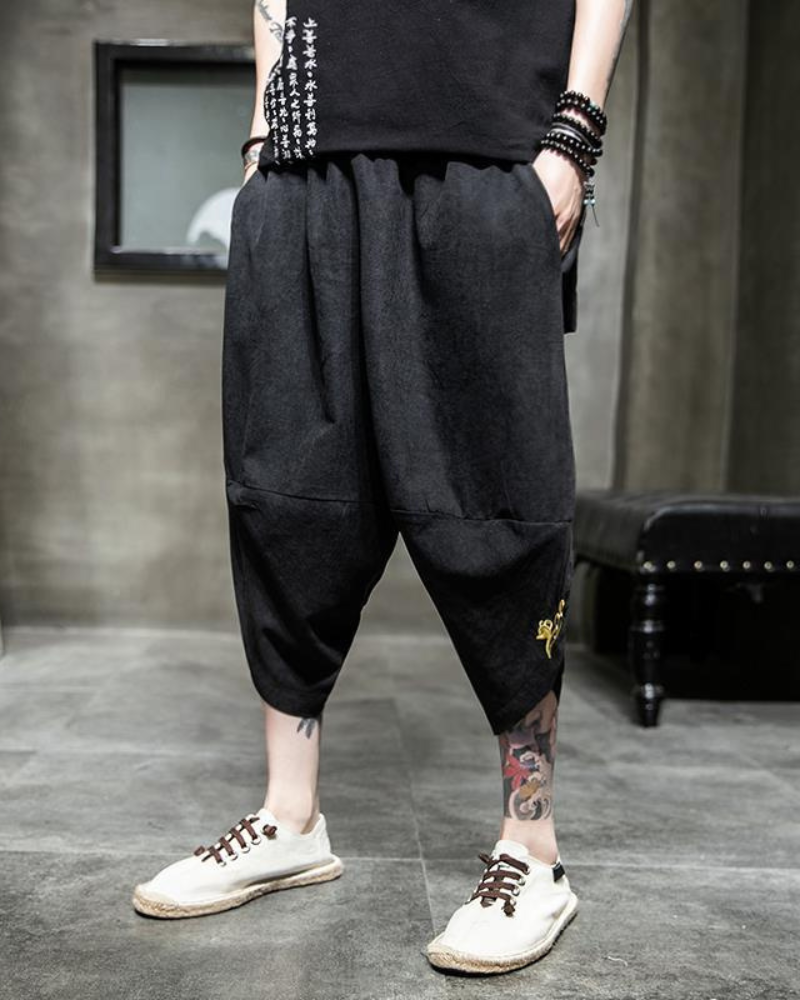 Hakama Japonais Chic Cropped - pantalons techwear modernes - Hakama Japonais Chic Cropped pour un Style Unique