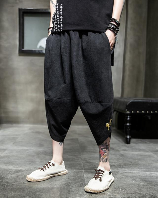 Hakama Japonais Chic Cropped - pantalons techwear modernes - Hakama Japonais Chic Cropped pour un Style Unique