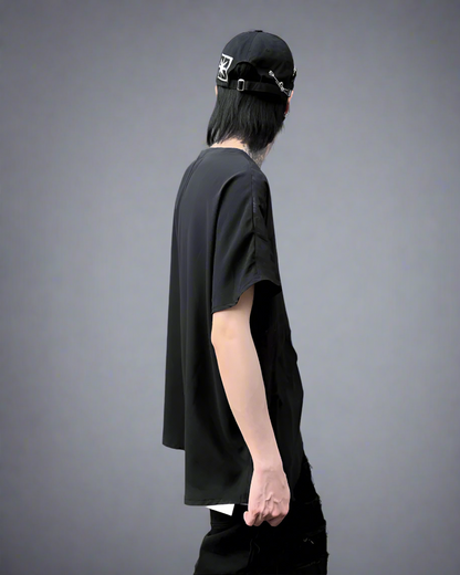 Haut Chic à Ourlet Patchwork -  noir - Haut Chic à Ourlet Patchwork pour style techwear