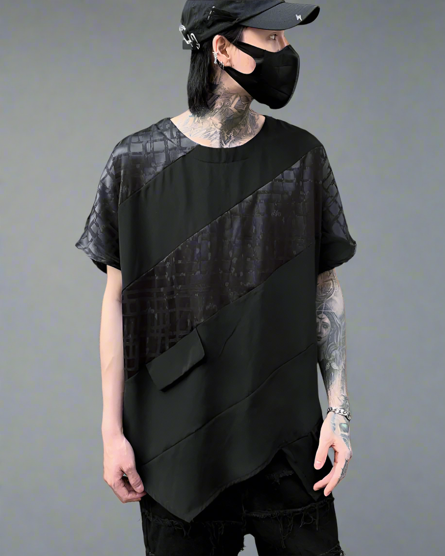 Haut Chic à Ourlet Patchwork -  polyester - Haut Chic à Ourlet Patchwork pour style techwear