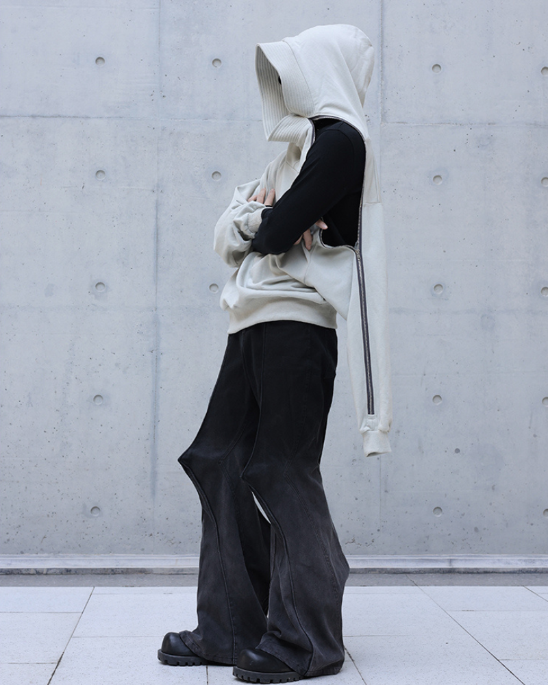 Haut de Sweat à Capuche Zippé Asymétrique -  vêtements en coton - Haut de Sweat Zippé Asymétrique et Confortable