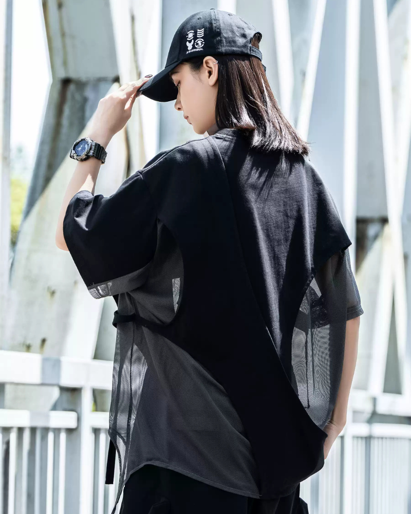 Haut Tissé Creux Tendance -  coton noir - Haut Tissé Creux au Style Urbain et Confortable