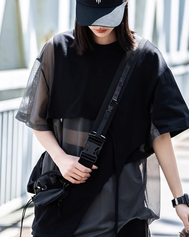 Haut Tissé Creux Tendance -  look décontracté - Haut Tissé Creux au Style Urbain et Confortable