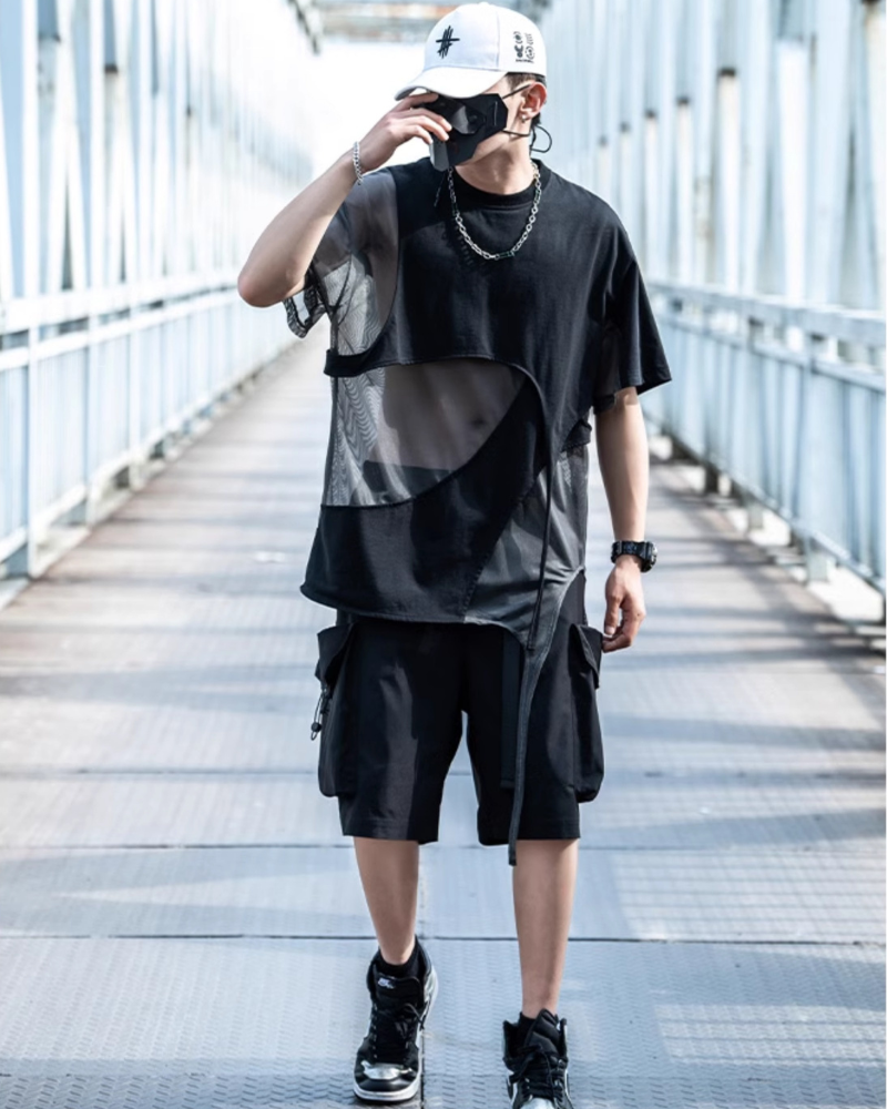 Haut Tissé Creux Tendance -  t-shirt en coton - Haut Tissé Creux au Style Urbain et Confortable