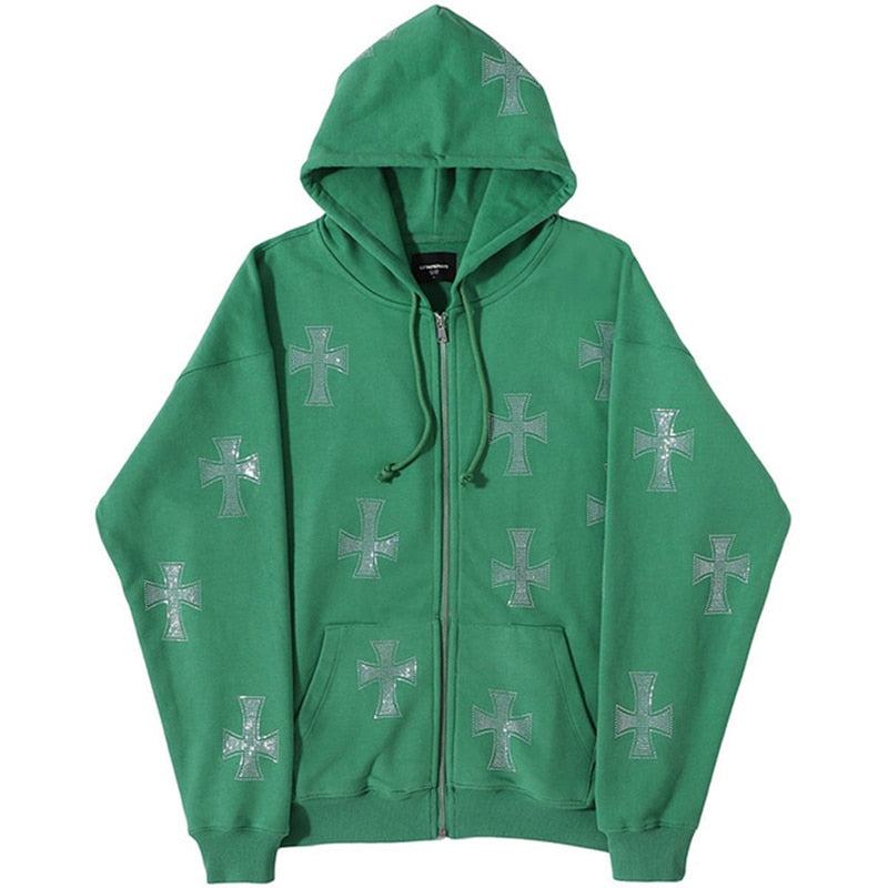 Hoodie avec Croisé en Strass Brillant - hoodie - Hoodie Unisexe Gothique en Coton avec Strass